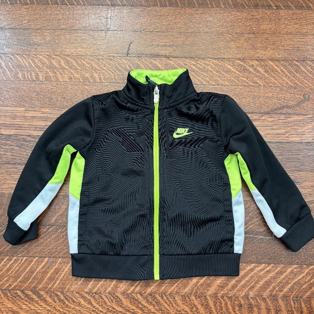 Nike Boys Jacket 18 Months Black Neon Green Full Zip Long Sleeve Pre-Owned